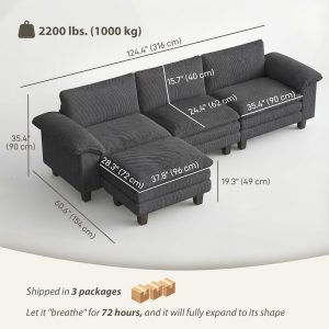 HOMCOM Sectional Sofa, L Shaped Couch with Deep Seat, Movable Ottoman and Pillow-top Armrests, Dark Grey - Image 19