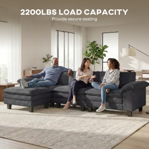 HOMCOM Sectional Sofa, L Shaped Couch with Deep Seat, Movable Ottoman and Pillow-top Armrests, Dark Grey - Image 29