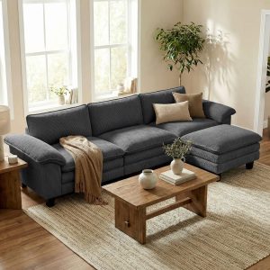 HOMCOM Sectional Sofa, L Shaped Couch with Deep Seat, Movable Ottoman and Pillow-top Armrests, Dark Grey - Image 26