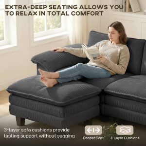 HOMCOM Sectional Sofa, L Shaped Couch with Deep Seat, Movable Ottoman and Pillow-top Armrests, Dark Grey - Image 12