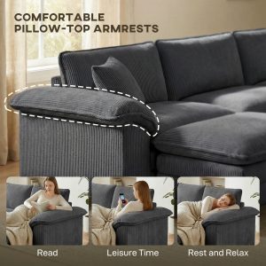 HOMCOM Sectional Sofa, L Shaped Couch with Deep Seat, Movable Ottoman and Pillow-top Armrests, Dark Grey - Image 5