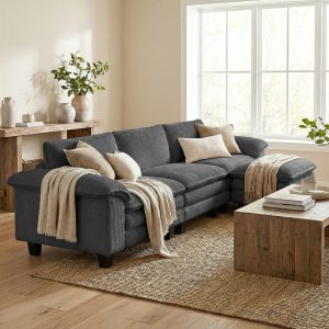HOMCOM Sectional Sofa, L Shaped Couch with Deep Seat, Movable Ottoman and Pillow-top Armrests, Dark Grey - Image 16