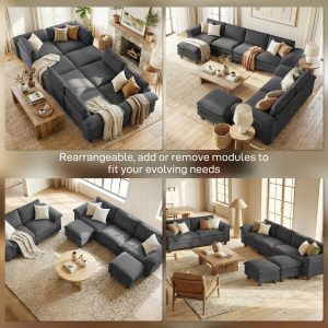 HOMCOM Sectional Sofa, L Shaped Couch with Deep Seat, Movable Ottoman and Pillow-top Armrests, Dark Grey - Image 9