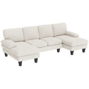 HOMCOM Sectional Sofa, U Shaped Couch with Double Chaise, Pillow-top Armrests and Spring Cushions, 2200lb Capacity, Beige - Image 2