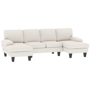 HOMCOM Sectional Sofa, U Shaped Couch with Double Chaise, Pillow-top Armrests and Spring Cushions, 2200lb Capacity, Beige - Image 21