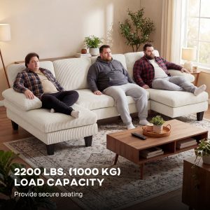 HOMCOM Sectional Sofa, U Shaped Couch with Double Chaise, Pillow-top Armrests and Spring Cushions, 2200lb Capacity, Beige - Image 26