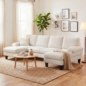 HOMCOM Sectional Sofa, U Shaped Couch with Double Chaise, Pillow-top Armrests and Spring Cushions, 2200lb Capacity, Beige - Image 20