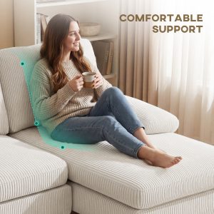 HOMCOM Sectional Sofa, U Shaped Couch with Double Chaise, Pillow-top Armrests and Spring Cushions, 2200lb Capacity, Beige - Image 5