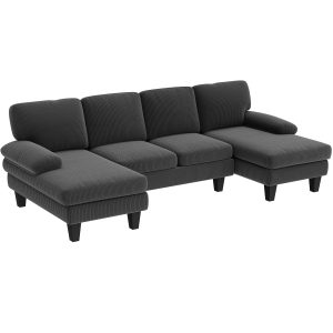 HOMCOM Sectional Sofa, U Shaped Couch with Double Chaise, Pillow-top Armrests and Spring Cushions, 2200lb Capacity, Dark Grey - Image 22