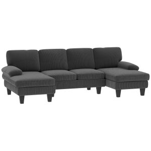 HOMCOM Sectional Sofa, U Shaped Couch with Double Chaise, Pillow-top Armrests and Spring Cushions, 2200lb Capacity, Dark Grey - Image 31
