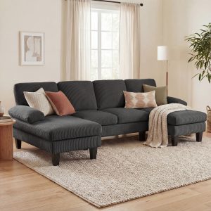 HOMCOM Sectional Sofa, U Shaped Couch with Double Chaise, Pillow-top Armrests and Spring Cushions, 2200lb Capacity, Dark Grey - Image 28