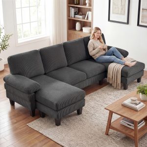 HOMCOM Sectional Sofa, U Shaped Couch with Double Chaise, Pillow-top Armrests and Spring Cushions, 2200lb Capacity, Dark Grey - Image 29