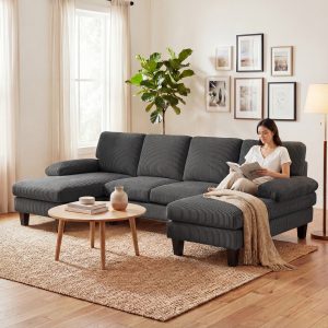 HOMCOM Sectional Sofa, U Shaped Couch with Double Chaise, Pillow-top Armrests and Spring Cushions, 2200lb Capacity, Dark Grey - Image 30