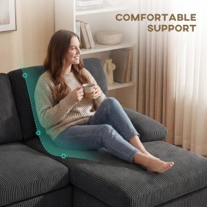 HOMCOM Sectional Sofa, U Shaped Couch with Double Chaise, Pillow-top Armrests and Spring Cushions, 2200lb Capacity, Dark Grey - Image 5