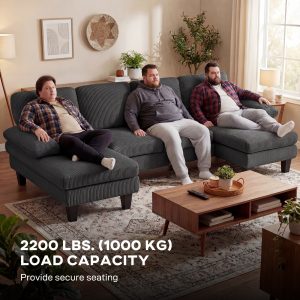 HOMCOM Sectional Sofa, U Shaped Couch with Double Chaise, Pillow-top Armrests and Spring Cushions, 2200lb Capacity, Dark Grey - Image 6