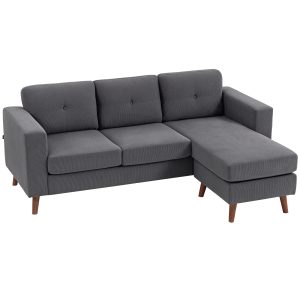 HOMCOM Sectional Sofa with Changeable Chaise Lounge, 3 Seat L-Shaped Small Space Sofa, Upholstered Couch for Small Space, Dark Grey - Image 29