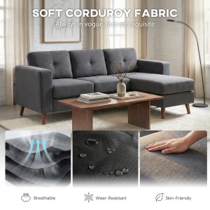 HOMCOM Sectional Sofa with Changeable Chaise Lounge, 3 Seat L-Shaped Small Space Sofa, Upholstered Couch for Small Space, Dark Grey - Image 19