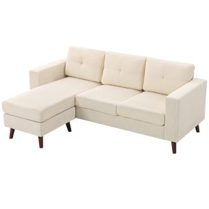 HOMCOM Sectional Sofa with Changeable Chaise Lounge, 3 Seat L-Shaped Sofa, Upholstered Couch for Small Space, Cream White - Image 32