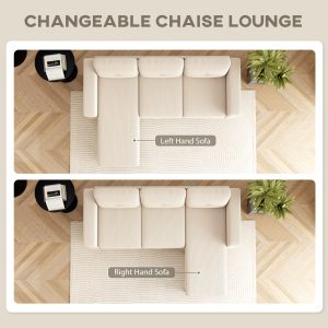 HOMCOM Sectional Sofa with Changeable Chaise Lounge, 3 Seat L-Shaped Sofa, Upholstered Couch for Small Space, Cream White - Image 24