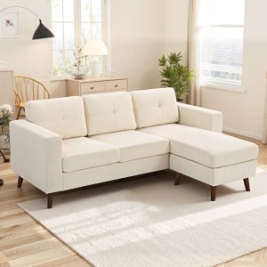 HOMCOM Sectional Sofa with Changeable Chaise Lounge, 3 Seat L-Shaped Sofa, Upholstered Couch for Small Space, Cream White - Image 8