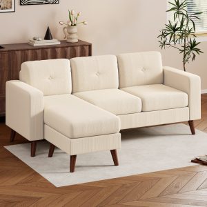 HOMCOM Sectional Sofa with Changeable Chaise Lounge, 3 Seat L-Shaped Sofa, Upholstered Couch for Small Space, Cream White - Image 39