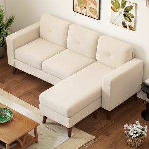 HOMCOM Sectional Sofa with Changeable Chaise Lounge, 3 Seat L-Shaped Sofa, Upholstered Couch for Small Space, Cream White - Image 20