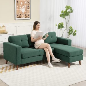 HOMCOM Sectional Sofa with Changeable Chaise Lounge, 3 Seat L-Shaped Sofa, Upholstered Couch for Small Space, Dark Green - Image 1