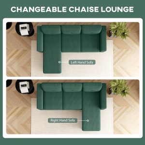 HOMCOM Sectional Sofa with Changeable Chaise Lounge, 3 Seat L-Shaped Sofa, Upholstered Couch for Small Space, Dark Green - Image 36