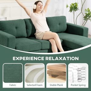 HOMCOM Sectional Sofa with Changeable Chaise Lounge, 3 Seat L-Shaped Sofa, Upholstered Couch for Small Space, Dark Green - Image 17