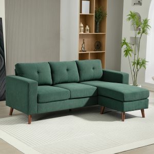 HOMCOM Sectional Sofa with Changeable Chaise Lounge, 3 Seat L-Shaped Sofa, Upholstered Couch for Small Space, Dark Green - Image 30