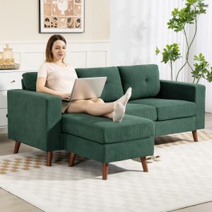 HOMCOM Sectional Sofa with Changeable Chaise Lounge, 3 Seat L-Shaped Sofa, Upholstered Couch for Small Space, Dark Green - Image 9