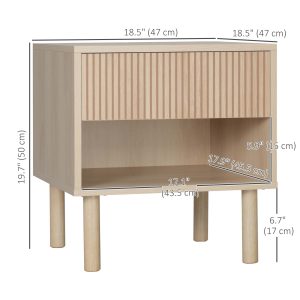 HOMCOM Set of 2 Bedroom Nightstands, Side Table with Storage Shelf and Drawer for Living Room, Bedroom, Natural Wood - Image 3