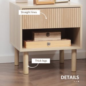 HOMCOM Set of 2 Bedroom Nightstands, Side Table with Storage Shelf and Drawer for Living Room, Bedroom, Natural Wood - Image 6