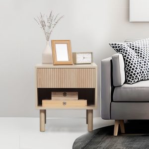 HOMCOM Set of 2 Bedroom Nightstands, Side Table with Storage Shelf and Drawer for Living Room, Bedroom, Natural Wood - Image 7