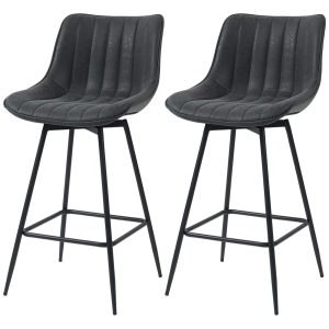 HOMCOM Set of 2 Counter Height Barstools, PU Leather Upholstered Bar Stools with Backrest, Footrest and Steel Legs, Black - Image 2