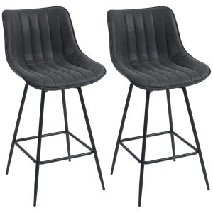HOMCOM Set of 2 Counter Height Barstools, PU Leather Upholstered Bar Stools with Backrest, Footrest and Steel Legs, Black - Image 11