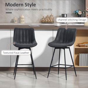 HOMCOM Set of 2 Counter Height Barstools, PU Leather Upholstered Bar Stools with Backrest, Footrest and Steel Legs, Black - Image 4