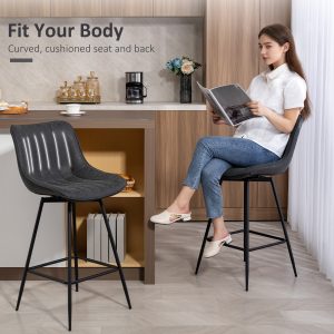 HOMCOM Set of 2 Counter Height Barstools, PU Leather Upholstered Bar Stools with Backrest, Footrest and Steel Legs, Black - Image 6