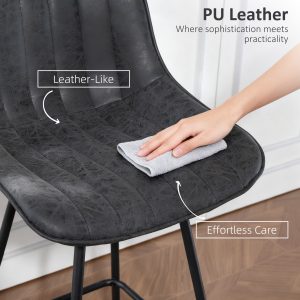 HOMCOM Set of 2 Counter Height Barstools, PU Leather Upholstered Bar Stools with Backrest, Footrest and Steel Legs, Black - Image 7
