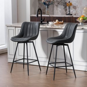 HOMCOM Set of 2 Counter Height Barstools, PU Leather Upholstered Bar Stools with Backrest, Footrest and Steel Legs, Black - Image 8
