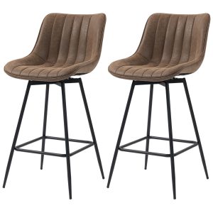 HOMCOM Set of 2 Counter Height Barstools, PU Leather Upholstered Bar Stools with Backrest, Footrest and Steel Legs, Brown - Image 2