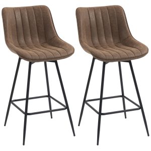 HOMCOM Set of 2 Counter Height Barstools, PU Leather Upholstered Bar Stools with Backrest, Footrest and Steel Legs, Brown - Image 11