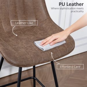 HOMCOM Set of 2 Counter Height Barstools, PU Leather Upholstered Bar Stools with Backrest, Footrest and Steel Legs, Brown - Image 7
