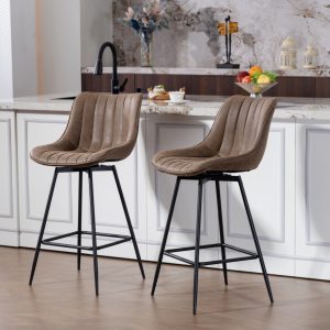 HOMCOM Set of 2 Counter Height Barstools, PU Leather Upholstered Bar Stools with Backrest, Footrest and Steel Legs, Brown - Image 8