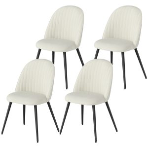 HOMCOM Set of 4 Modern Dining Chairs, Velvet Upholstered Kitchen Chairs with Steel Legs for Living Room, Cream White - Image 2