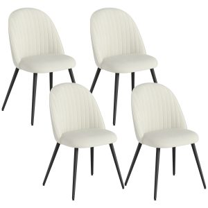 HOMCOM Set of 4 Modern Dining Chairs, Velvet Upholstered Kitchen Chairs with Steel Legs for Living Room, Cream White - Image 21