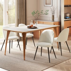 HOMCOM Set of 4 Modern Dining Chairs, Velvet Upholstered Kitchen Chairs with Steel Legs for Living Room, Cream White - Image 17