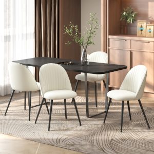 HOMCOM Set of 4 Modern Dining Chairs, Velvet Upholstered Kitchen Chairs with Steel Legs for Living Room, Cream White - Image 18