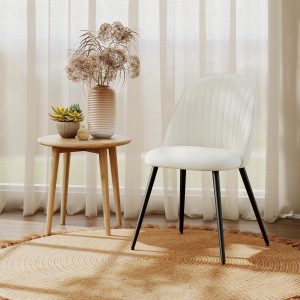 HOMCOM Set of 4 Modern Dining Chairs, Velvet Upholstered Kitchen Chairs with Steel Legs for Living Room, Cream White - Image 10