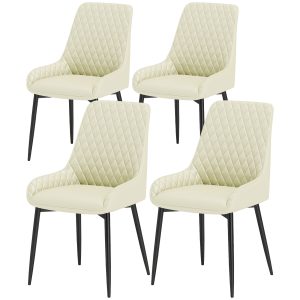 HOMCOM Set of 4 Upholstered Kitchen Chairs, Modern Dining Chairs with Diamond Tufting and Steel Legs for Dining Room, Cream White - Image 2